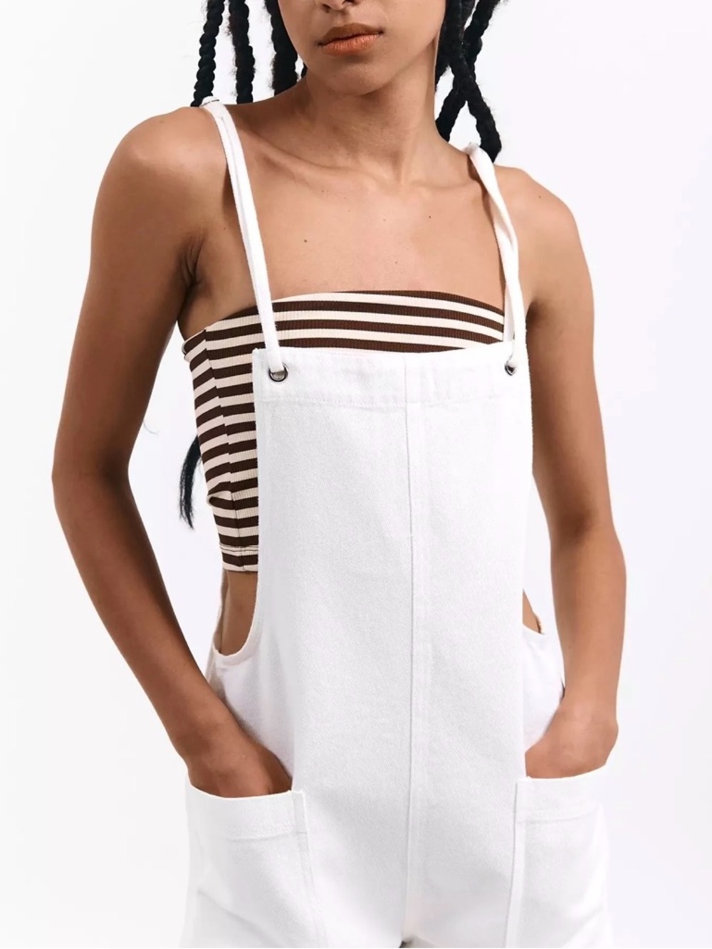 aerie White Denim Short Overalls